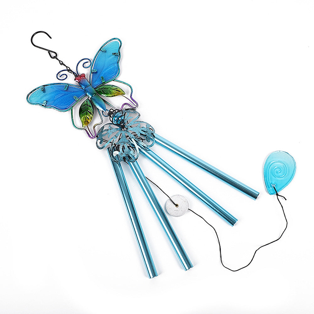 Wholesale Butterfly wind chime metal glass painted aluminum tube ornaments